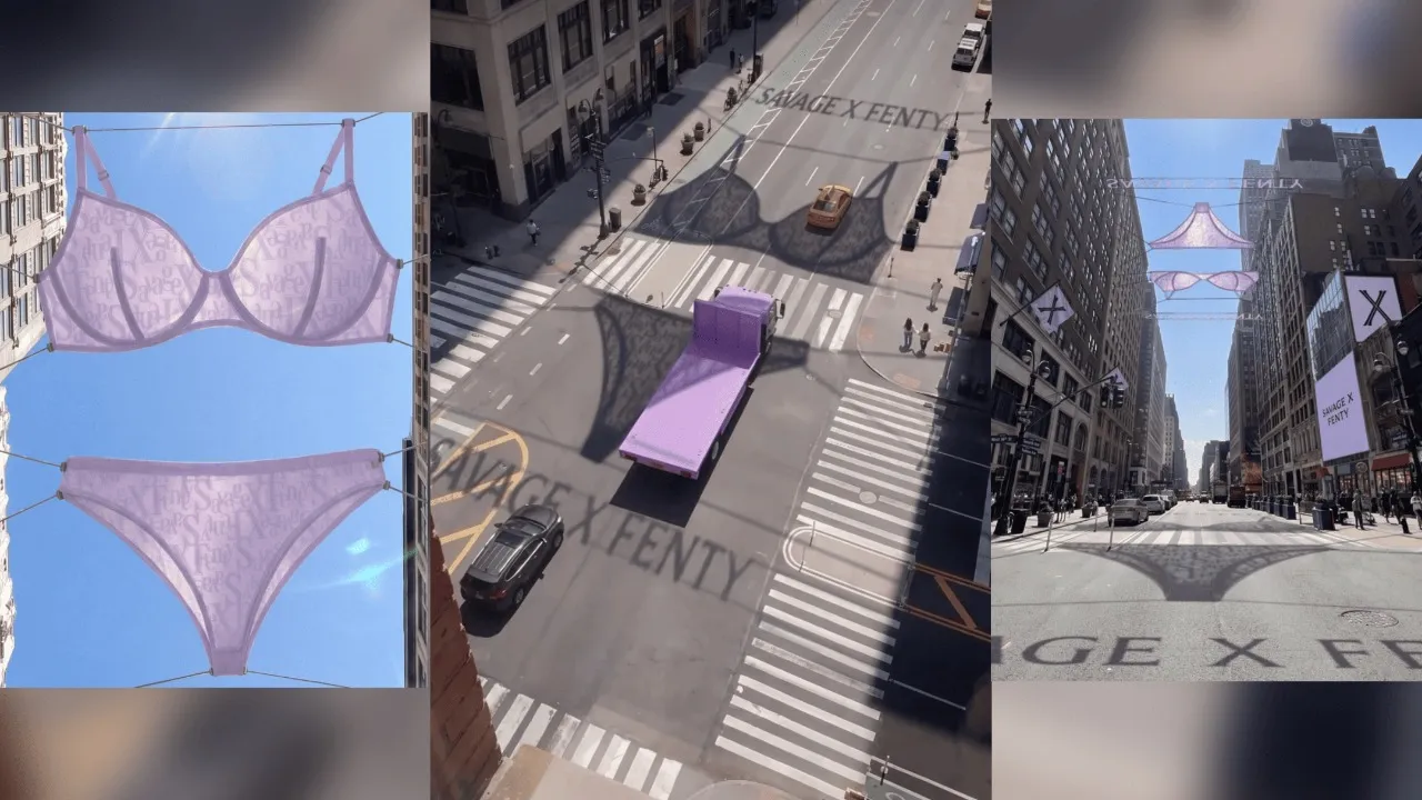 Savage X Fenty toma conta de Nova Iorque com lingerie gigante suspensa sobre as ruas
