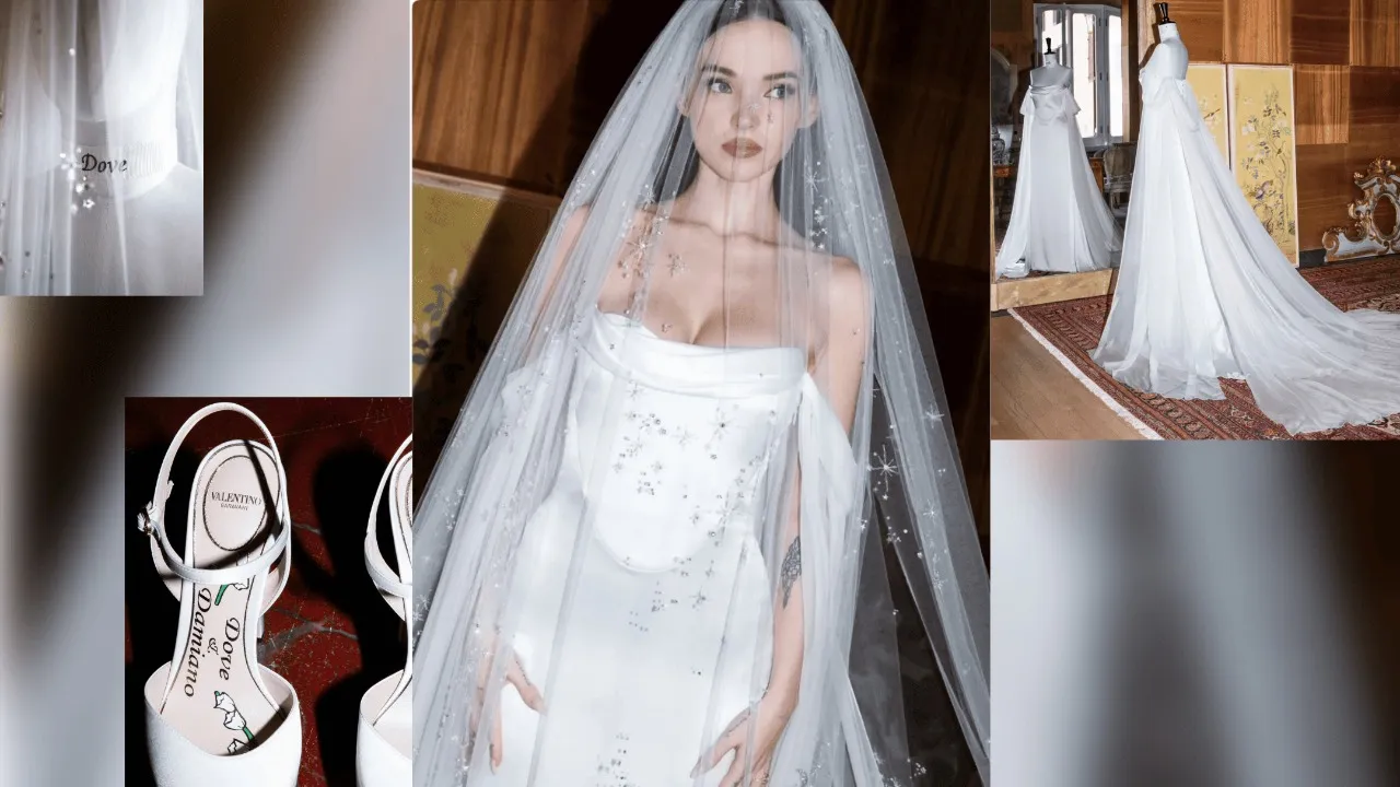 Dove Cameron casa-se com Damiano David num vestido Valentino inspirado nas estrelas